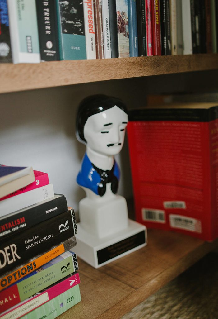Viet office book shelf with Edgar award